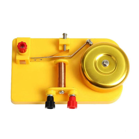 Hands On Electromagnetism Electric Bell Experiment Kit For Physics Learning with yellow base and components, close-up view