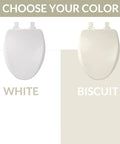 Elongated Slow Close Toilet Seat With Easy Clean Hinges Adjustable Front To Back Fit Wood Seat Made In USA White No Wiggle Soft Close