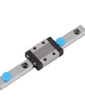 LML9B Miniature Linear Guide Rail 9mm Width with Slide Block, showing 4-point contact design and lubrication system, for precision equipment.