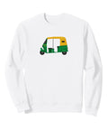 Straight Up Fresh Auto Rickshaw Crewneck Sweatshirt In Black With Classic Fit Heavy Cotton Fabric Twill Taped Neck Seams For Chill Everyday Street Style Vibes featuring an auto rickshaw graphic.