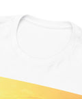 Close-up of Outrigger Canoe Sunset Molokai Hawaii Tee Unisex Heavy Cotton Shirt White Size Large collar detail