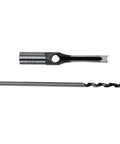 Top Shelf 3/8 Inch Square Hole Drill Bits And Mortising Chisel Set crafted from beefy hardened steel, featuring a chisel and twist drill.