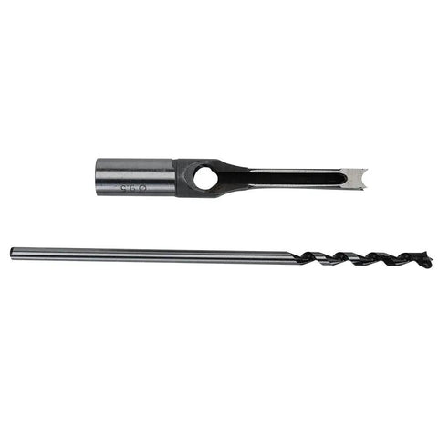 Top Shelf 3/8 Inch Square Hole Drill Bits And Mortising Chisel Set crafted from beefy hardened steel, featuring a chisel and twist drill.