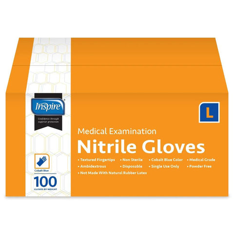 Inspire medical-exam nitrile gloves box, cobalt blue, size L, 100 gloves