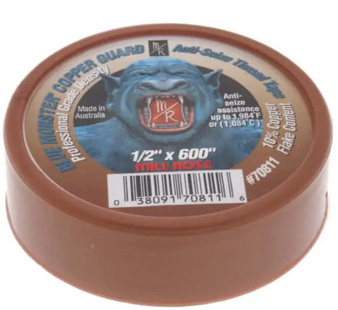 Two Pack Copper Guard Anti Seize Thread Tape Half Inch By Six Hundred Inch Ten Percent Copper Flake Content High Temperature Resistant Up To 1984 Degrees Fahrenheit For Pipe Threads And Quick Seize Protection packaging