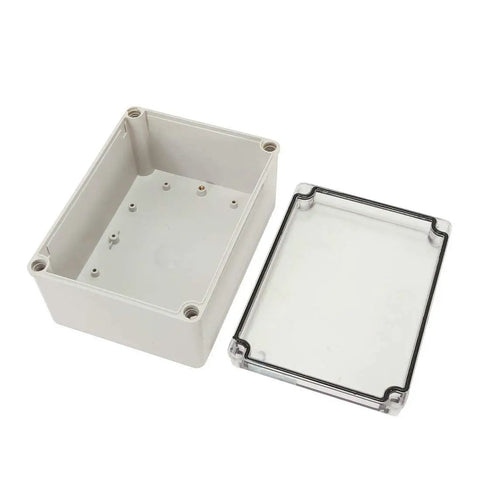 Rock Solid ABS Electrical Junction Box With Clear View Lid And Totally Waterproof Seal For Outdoor Electronic Projects And Wiring Gear That Is Actually Built To Last, open with transparent lid.
