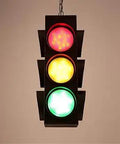 Traffic Light Pendant Light With Remote Control, 6 LED Bulbs Included, Retro Industrial Hanging Lamp In Bronze Finish