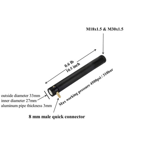 Diagram of High Pressure Airgun Cylinder Barrel For Hatsan Long Bull Boss Fit 9.1 Inch Black Tube With Hidden Fill Probe And Built In Gauge.