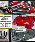 KBS Coatings DiamondFinish 8404 Watercolor Clear Coat, 1 qt; collage of red motorcycle body parts and DiamondFinish logos