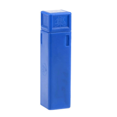 End mill storage case, blue plastic for HSS end mills, front view