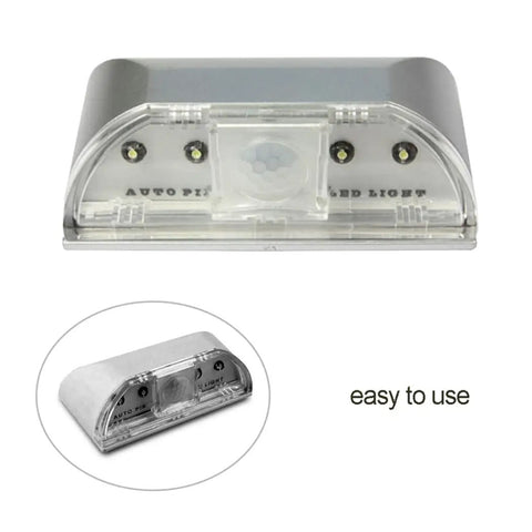 Battery Operated 4 LED Sensor Light With PIR Motion Detector Auto On Off Keyhole Mount Wireless White Lighting, front view