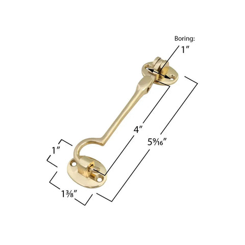 Durable Brass Storage Hook With Swivel Eye Latch For Cabinets And Doors, Easy Install, Rust Resistant, size dimensions labeled