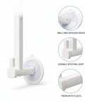 Telescopic Plastic Shelf Bracket With Rotating Base No Drill Adhesive Corner Organizer, detail on adhesive and rotating features
