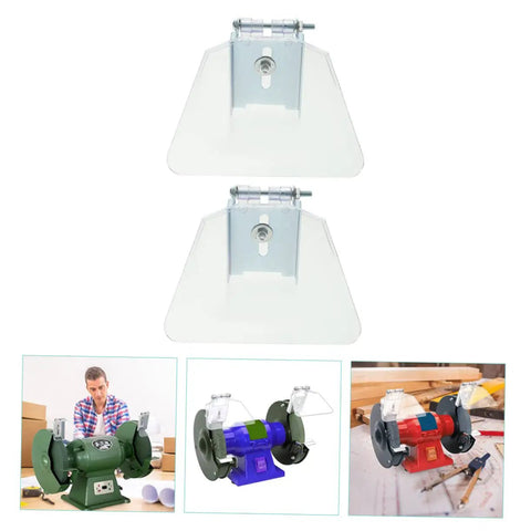Stainless Steel Bench Eye Shield Kit For 8 Inch Bench Grinders, 2 Pack Guard Shields displayed above various grinding setups.