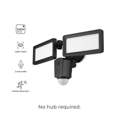 Smart WiFi Security Light With Camera, 24W LED, 1600 Lumens, Motion Sensor, No Hub Needed, Voice Control, White