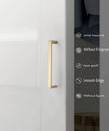 Brushed gold cabinet pull from 10 Pack 5 Inch Brushed Gold Cabinet Pulls Zinc Alloy Handles For Dresser Cupboard Wardrobe Drawer Hardware With 128mm Center To Center Fit Most Cabinets Durable Brushed Finish Easy To Install installed on white cupboard.