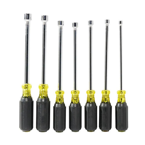 7-Piece Magnetic Nut Driver Set With Hollow Shafts, 6-Inch, Sizes 3/16 1/4 5/16 11/32 3/8 7/16 1/2 Inch, Cushion Grip Handles, Rare-Earth Tips, Color-Coded Domes, Internal Flanges, Made In USA