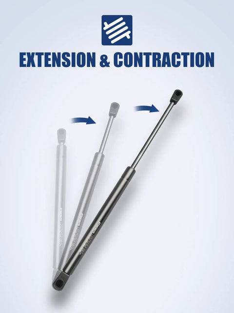 12 Inch Gas Struts 107N Lift Supports With Mounting Brackets, showing extension and contraction mechanism, universal use