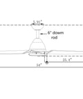 Diagram of 54 Inch Outdoor Wet Rated Waterproof Ceiling Fan Matte Black With Modern Style for porches and indoor spaces, side view.