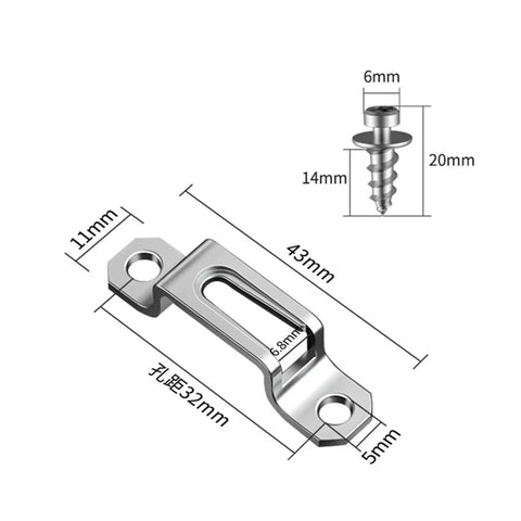 Image of a stainless steel slide lock hardware piece from the 50 Piece Set Invisible Two In One Connector Screws Hidden Cabinet Wardrobe Fasteners.