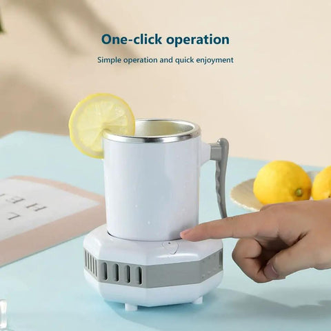Portable Electric Mini Fridge Cooler For Desk And Ride Keeps Your Beverages Frosty On The Daily With Rapid Chill Function, one-click operation.
