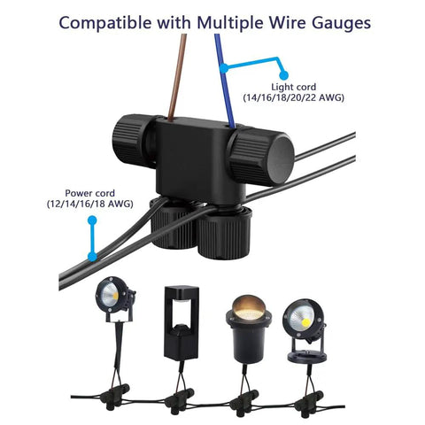 8 Pack Low Voltage Landscape Wire Connectors for 12 to 20 Gauge Cable Easy Snap Outdoor LED Lights shown installed