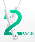 Two Pack Flat Plug Power Strip With Six Outlets And Four USB Ports USB A And USB C Surge Protector, 12 Foot Long Extension Cord