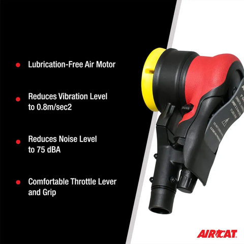 Central Vacuum Orbital Palm Sander And Polisher With Lubrication-Free Air Motor Anti-Vibration Technology 11,000 RPM, features listed