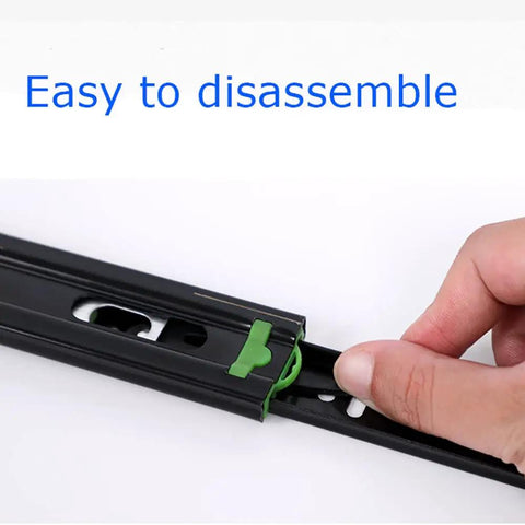 Close-up of hand demonstrating easy disassembly of Soft Close Drawer Slides 3 Fold Full Extension Ball Bearing Rails 12 Inch Stainless Steel Cabinet Slides Quiet Side Mount Hardware For Cabinets And Furniture Smooth Glide Low Noise.
