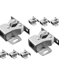 Sliding Mirror Door Catch Set Eight Piece Durable Low Profile Steel Latches with Double Ball Tension Rollers, close-up view
