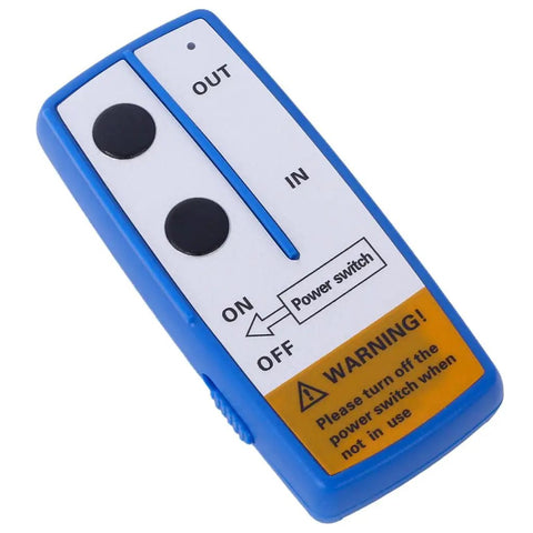 Wireless remote control for Rock Hard 3500 Lbs Winch for ATVs and UTVs, featuring ON/OFF switch, compact design.