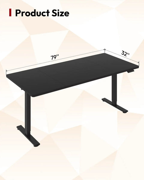 Stunning Sanodesk 79 Inch By 32 Inch Electric Height Adjustable Standing Desk With Spacious Desktop for dual monitors shown in size diagram.