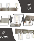 Go To Brushed Nickel Vanity Light 3 Light Modern Bathroom Fixtures Over Mirror With Hammered Glass Shade Up Down Installation Guide