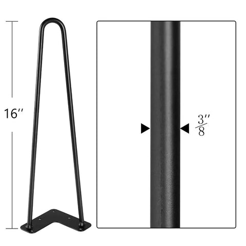 Satin Black Hairpin Coffee Table Legs Set Of 4 Beefy Heavy Duty Metal Modern Table Legs 16 inch height and 3/8 inch diameter
