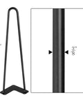 Close-up of 16-inch satin black hairpin table leg showing 3/8 inch diameter for DIY furniture projects.