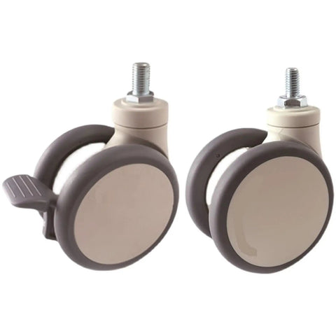 Take Your Rolling Game To The Next Level With These Tough 4 Inch Dual Casters Featuring Soft Rubber Treads And Silent Ball Bearings For Hospital Carts And Heavy Gear 2 Pack - close-up view of dual caster wheels with soft rubber tread.