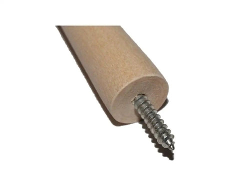 Close-up of birch hardwood screw-on shaker peg showing built-in hanger bolt, 2-7/8 inch length, part of ten pack easy install.