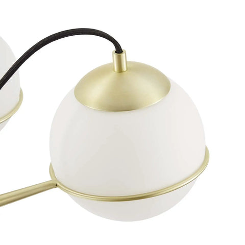 Close-up of opal glass globe on 8-Light Chandelier In Opal Gold Ceiling Fixture With Dimmable Glow For Dining Room Living Room Or Kitchen Island.