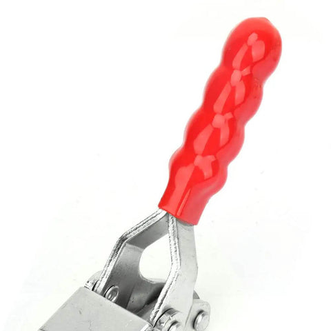 Push Pull Toggle Clamp With Stainless Steel Handle, red grip handle close-up, GH-36224 for quick, solid holding in tasks.