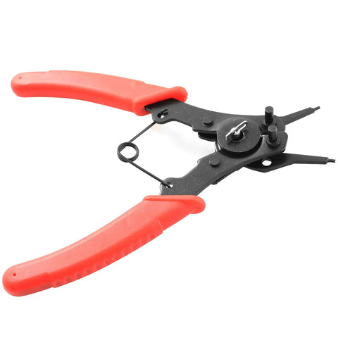 4 In 1 Snap Ring Pliers Set With Interchangeable Jaw Heads For Auto And Engine Repair, dual-color handle, angled jaws visible