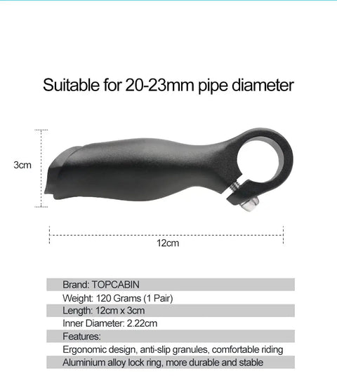 Two Piece Handlebar End Grips For 20 To 23 Mm Bars Road Bike And MTB Aluminum Alloy 12 Cm Long with ergonomic design and lock ring