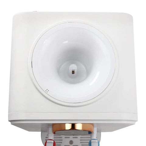 Top view of No Fuss Countertop Water Dispenser with hot and cold water, top loading for 1.19 to 4.99 gallon bottles.