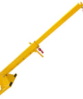 Top Shelf Forklift Jib Boom Crane 6600 Lb Capacity Telescoping Mobile Lifting Hoist With Dual Hooks, yellow steel, extended at 75 degrees.