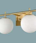 Gold Two Light Wall Sconce With Brass Finish And Milky White Glass Globe, Modern Vanity Light For Bathrooms, Durable Brass Electroplated Fixture