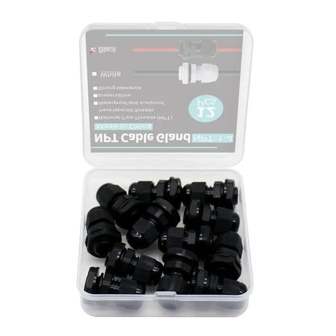 12 Pack Quarter Inch NPT Cable Glands IP68 Waterproof Nylon PA66 Strain Relief Seals For Outdoor Enclosures in storage box