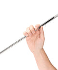 Three Eighths Inch Drive 18 Inch Socket Extension With Knurled Grip For Fingertip Start, Chrome Plated, held in hand