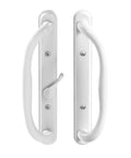 10 Inch White Sliding Patio Glass Offset Pull Handle Set Replacement Non Keyed Handle Fits 3 15/16 Inch Hole Spacing And 1 1/4 To 2 1/4 Inch Door Thickness With Four Hole Pattern Escutcheon Plate For Repair And Replacement Hardware