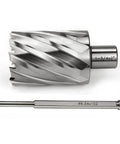 Oscarbide HSS annular cutter, 1-3/4 in diameter, 2 in DOC, with 3/4 in Weldon shank and pilot-pin mag drill bit
