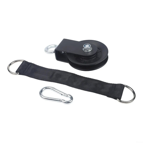 Beefy Quiet Bearing Pulley For Weightlifting Rope Traction with hook, strap, and 360-degree rotation, home gym use.