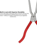 Upgraded Beefed Up Washer Spring Expansion Tool with adjustable jaw and built-in spring, red rubber handles, front view